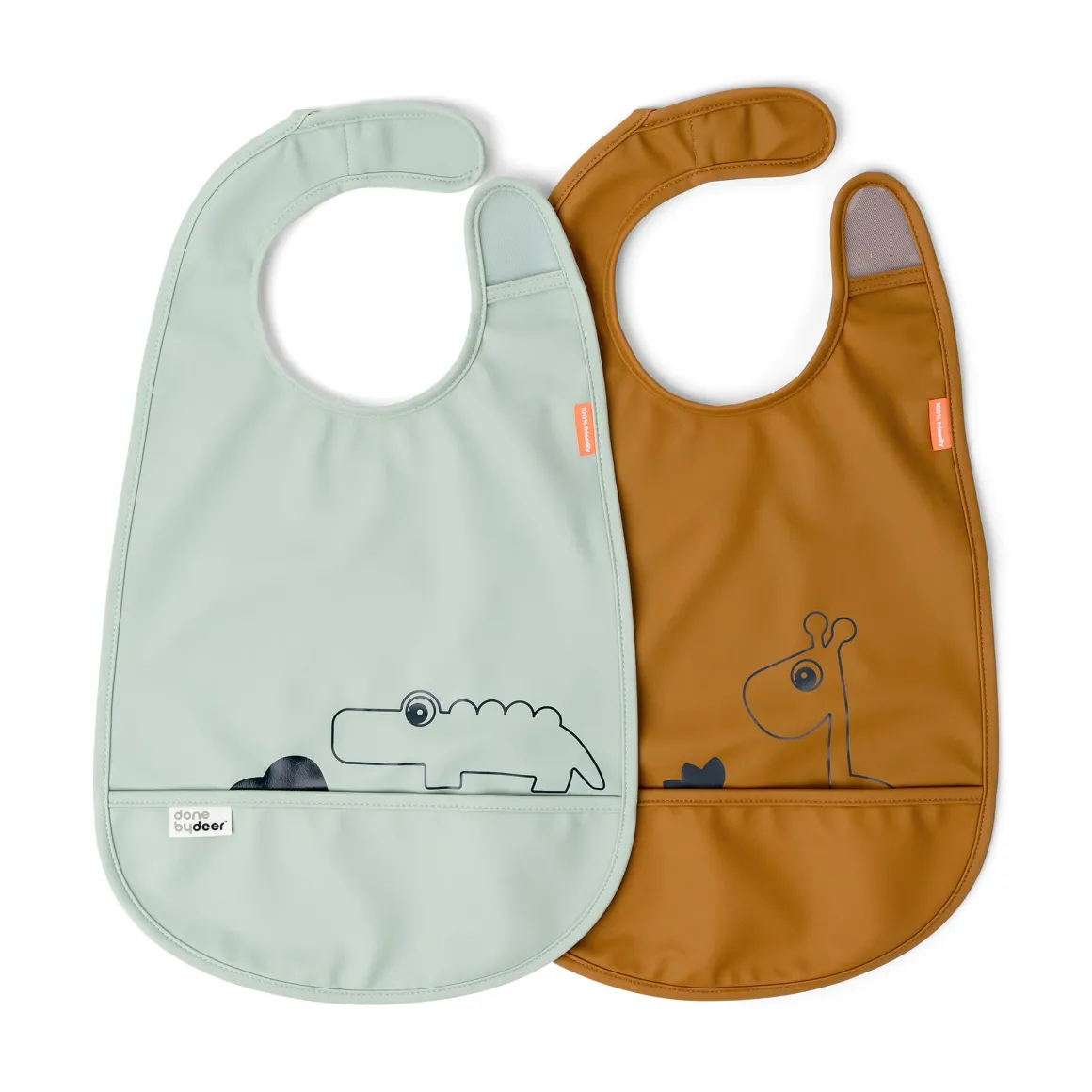 Bib with velcro 2-pack - Deer friends - Mustard/Green