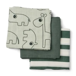 Burp cloth 3-pack - Deer friends - Green