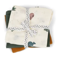 Burp cloth 3-pack - Sea friends - Colour mix