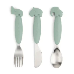 Easy-grip cutlery set - Deer friends - Green