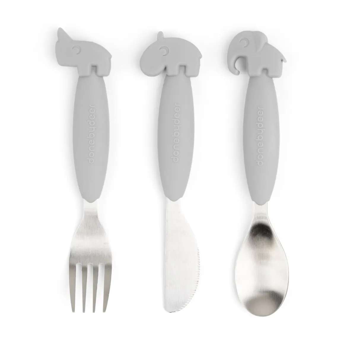 Easy-grip cutlery set - Deer friends - Grey