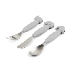 Easy-grip cutlery set - Deer friends - Grey