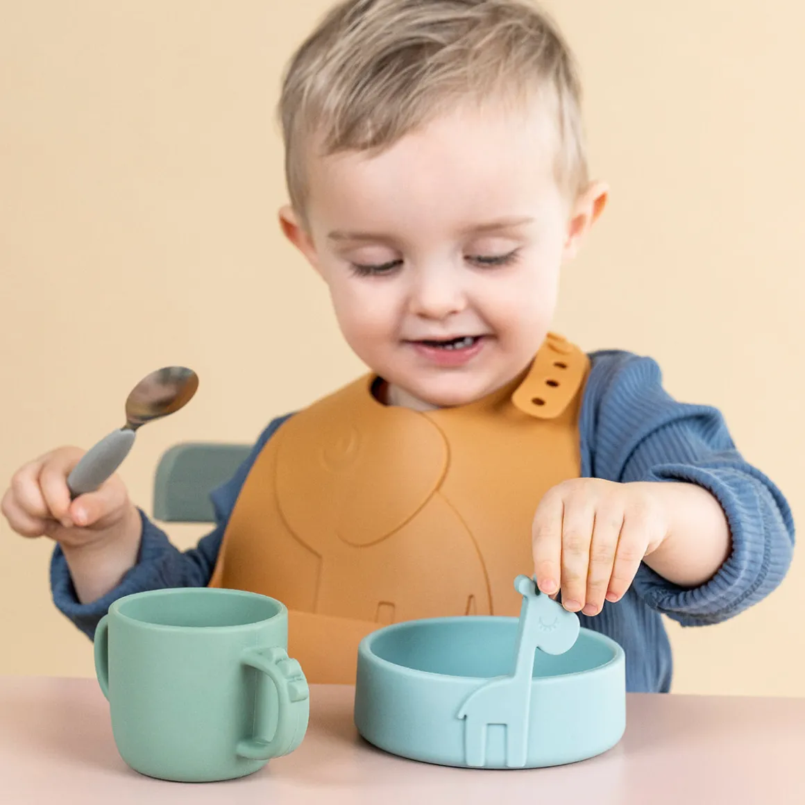 Easy-grip cutlery set - Deer friends - Grey