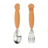 Easy-grip spoon & fork set - Sea friends - Mustard