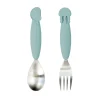 Easy-grip spoon & fork set - Sea friends - Blue
