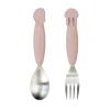 Easy-grip spoon & fork set - Sea friends - Powder