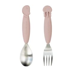 Easy-grip spoon & fork set - Sea friends - Powder