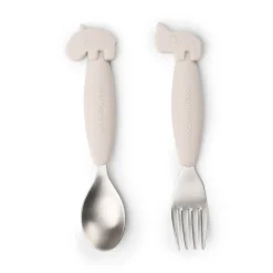 Easy-grip spoon and fork set - Deer friends - Sand