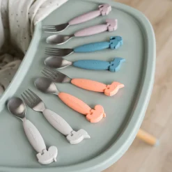 Easy-grip spoon and fork set - Deer friends - Powder