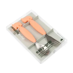 Easy-grip spoon and fork set - Deer friends - Coral