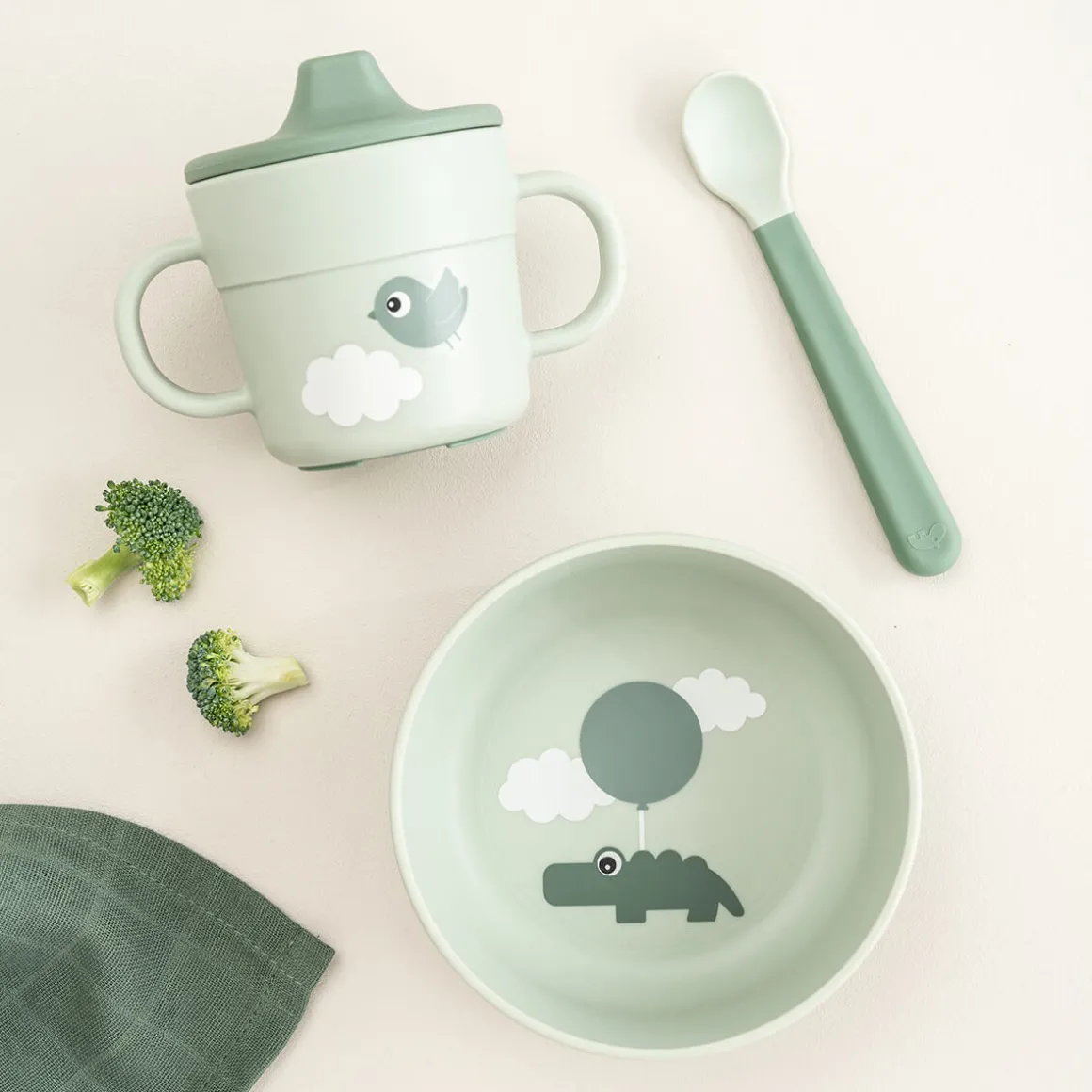 Foodie first meal set w/suction - Happy clouds - Green