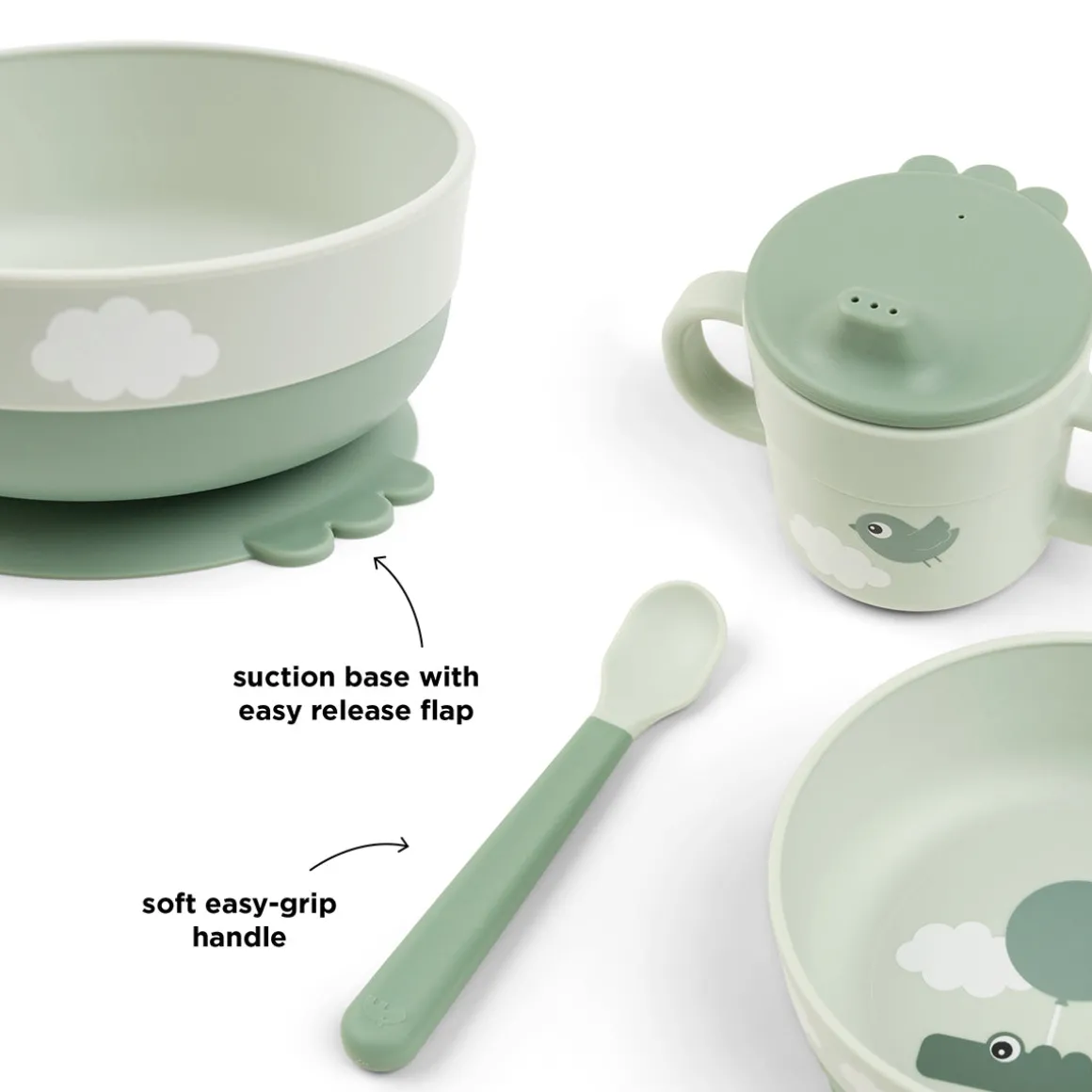 Foodie first meal set w/suction - Happy clouds - Green