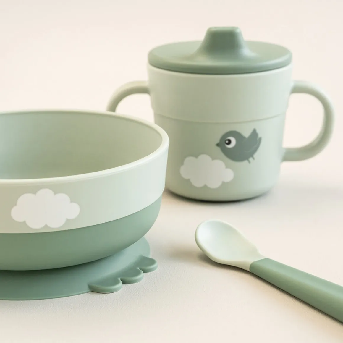Foodie first meal set w/suction - Happy clouds - Green