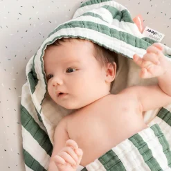 Hooded towel - Stripes - Green