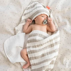 Hooded towel - Stripes - Sand