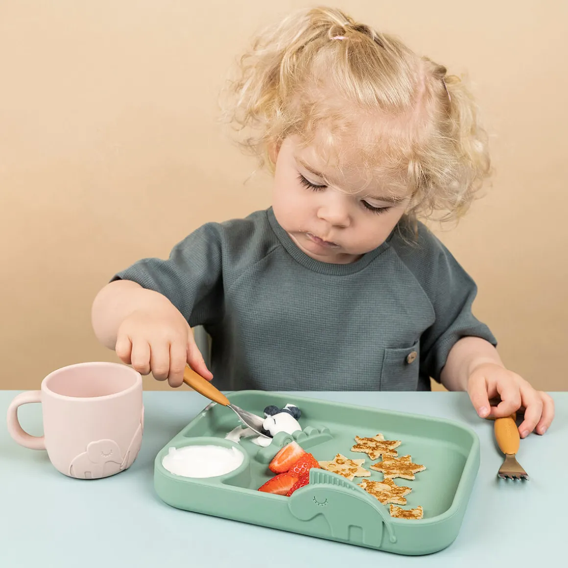 Peekaboo compartment plate - Deer friends - Green