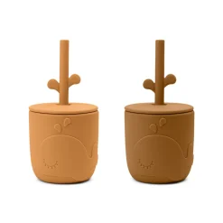Peekaboo straw cup 2-pack - Wally - Mustard