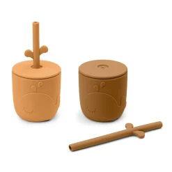 Peekaboo straw cup 2-pack - Wally - Mustard