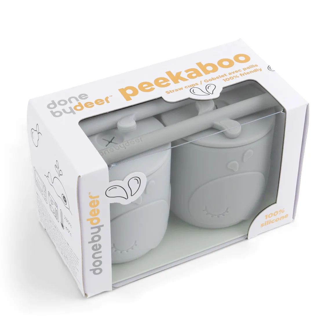 Peekaboo straw cup 2-pack - Wally - Grey
