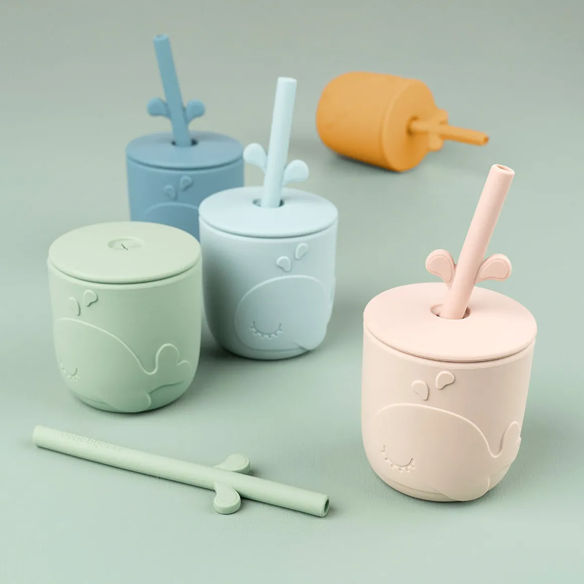 Peekaboo straw cup 2-pack - Wally - Mustard