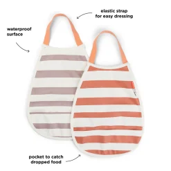 Pull-over bib 2-pack - Stripes - Papaya/Powder