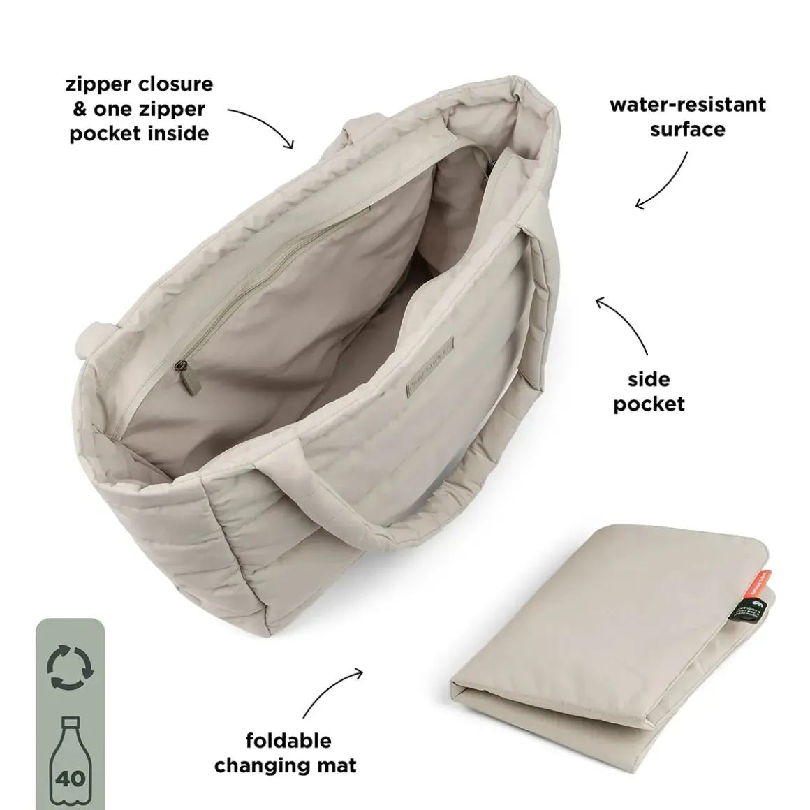 Quilted changing tote bag - Sand