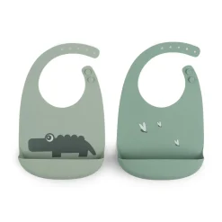 Silicone bib 2-pack - Croco - Green