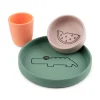 Silicone dinner set - Croco - Green/Powder/Coral