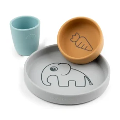 Silicone dinner set - Elphee - Grey/Mustard/Blue