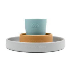 Silicone dinner set - Elphee - Grey/Mustard/Blue