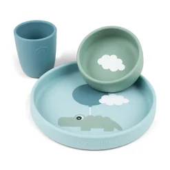 Silicone dinner set - Happy clouds - Blue