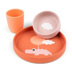 Silicone dinner set - Happy clouds - Papaya