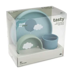 Silicone dinner set - Happy clouds - Blue