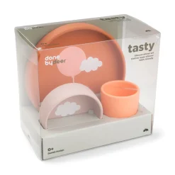 Silicone dinner set - Happy clouds - Papaya