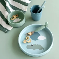 Silicone dinner set - Happy clouds - Blue