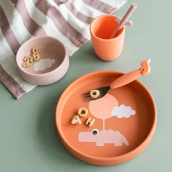 Silicone dinner set - Happy clouds - Papaya