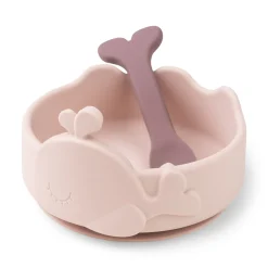 Silicone Stick&Stay bowl & baby spoon - Wally - Powder