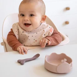 Silicone Stick&Stay bowl & baby spoon - Wally - Blue