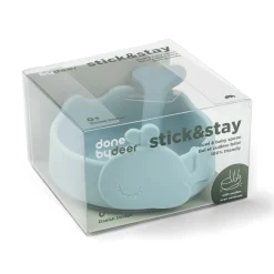 Silicone Stick&Stay bowl & baby spoon - Wally - Blue