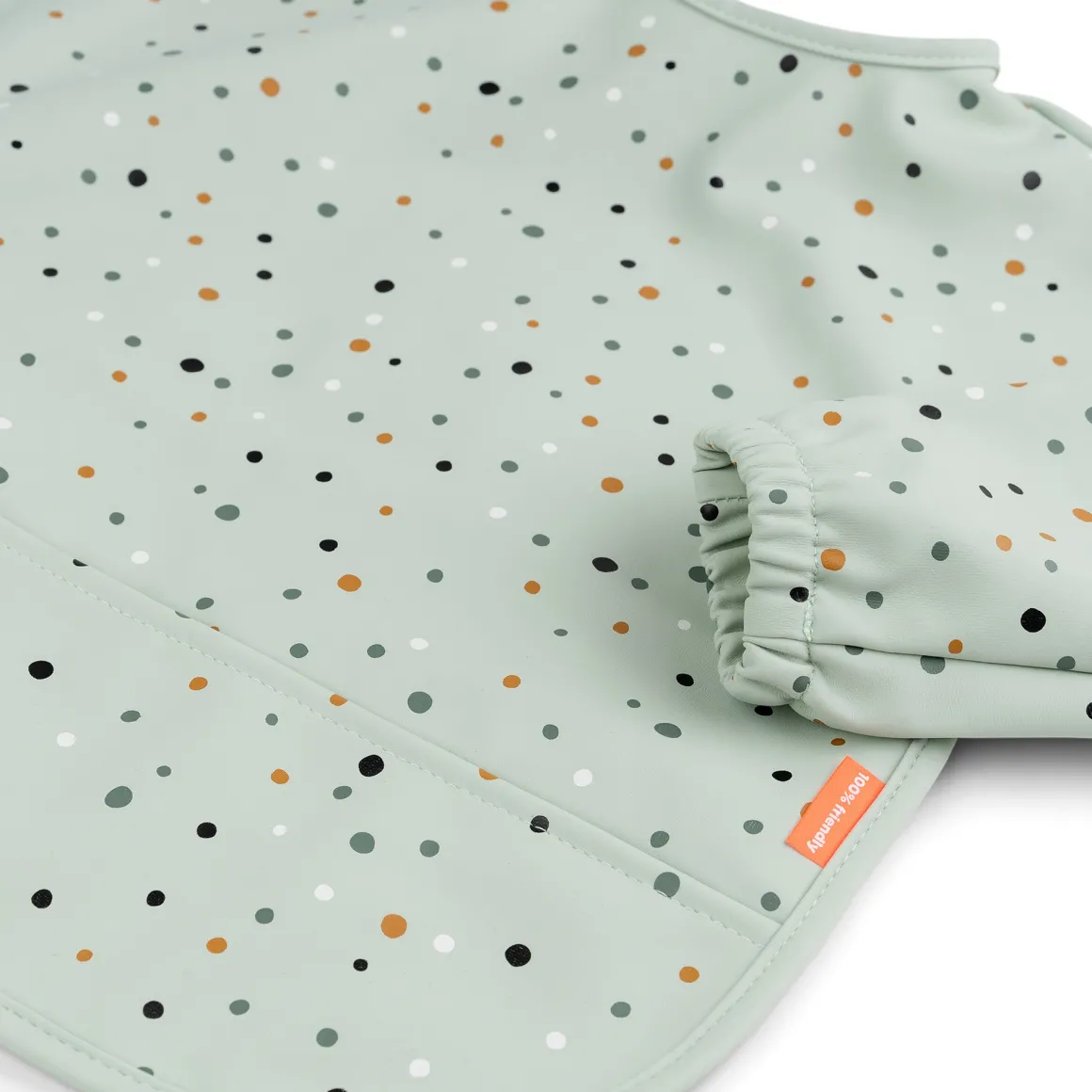 Sleeved pocket bib - Happy dots - Green