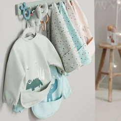 Sleeved pocket bib - Happy dots - Blue