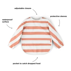 Sleeved pocket bib - Stripes - Papaya