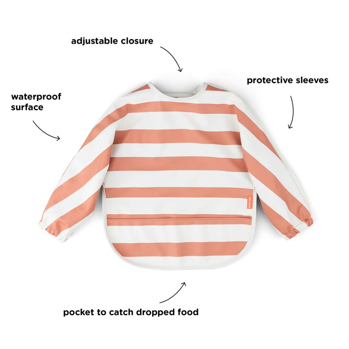 Sleeved pocket bib - Stripes - Papaya