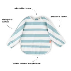 Sleeved pocket bib - Stripes - Blue