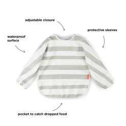 Sleeved pocket bib - Stripes - Sand