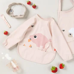 Sleeved pocket bib - Tiny farm - Powder
