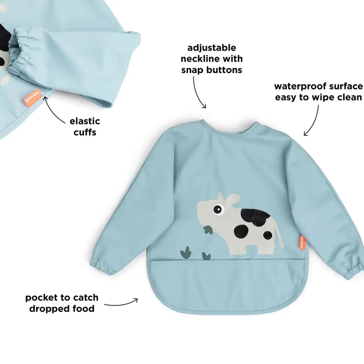 Sleeved pocket bib - Tiny farm - Blue