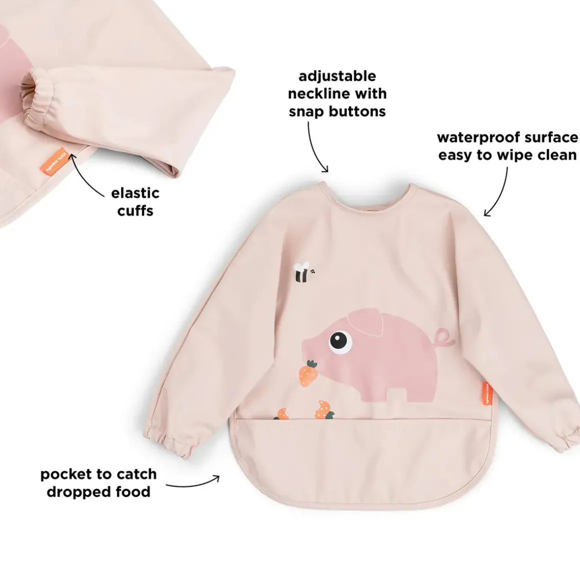 Sleeved pocket bib - Tiny farm - Powder