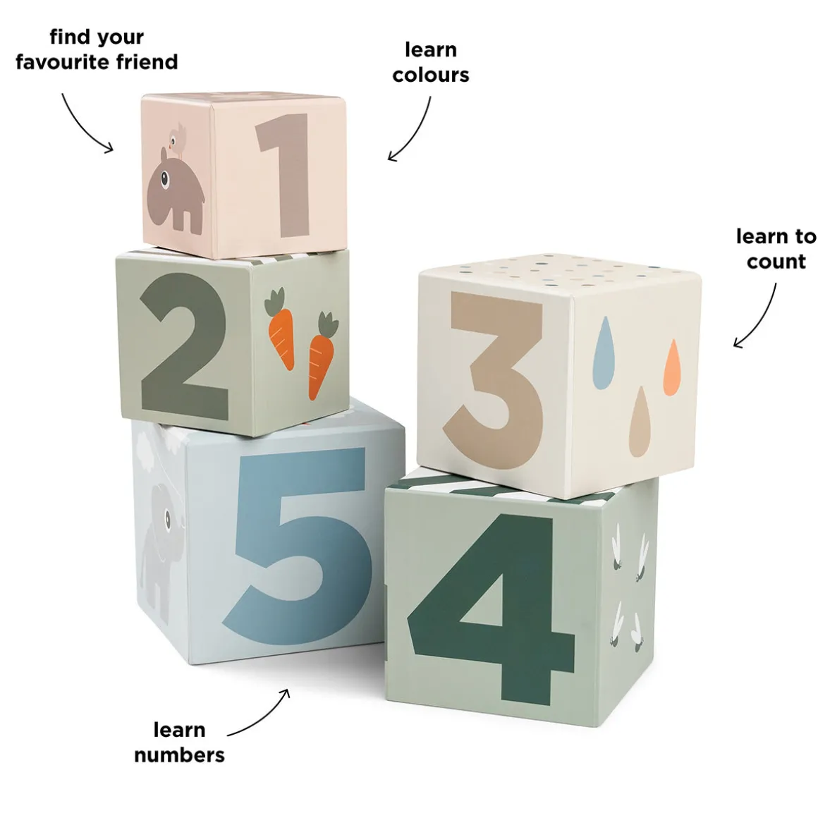 Stacking cubes 5 pcs - Deer friends - Colour mix