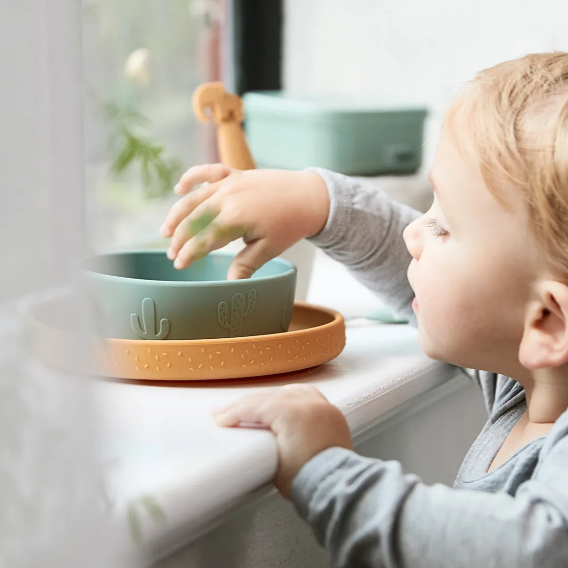 Stick & Stay dinner set - Lalee - Green/Mustard/Sand